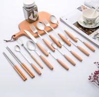 Wholesale Spoons Stainless Steel Tableware With Wooden Handle Knife And Fork Spoon Dessert Coffee SN1087