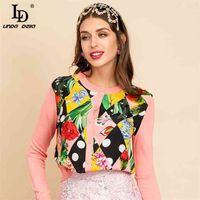 Wholesale Fashion Designer Spring Summer Pink Knitting Tops Women Long sleeve Floral print Cardigan Silk Sweaters