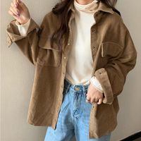 Wholesale High Quality Corduroy Jackets Coats For Women Vintage Khaki Black Beige Thick Shirt Clothing Female Woolen Spring Tops Outerwear Women s