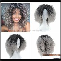 Wholesale Products Drop Delivery Z F Ombre Granny Grey Brown Blonde Afro Kinky Curly Weave Hair Synthetic Short Wigs For Black Women Rtaln