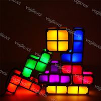 Wholesale Night Lights DIY Tetris Puzzle D LED Induction Stackable Constructible Block Desk Lamp Colors Novelty Toy Children Kids Gift DHL