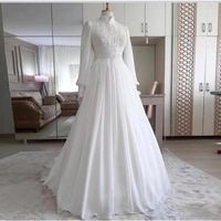 Wholesale Other Wedding Dresses White Long Sleeves Muslim For Bride Real Po Lace Chiffon A Line Vestidos De Novia Maldives Bridal Gowns1