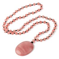 Wholesale 6mm Watermelon Crystal Long Necklaces Water Drop Oval Pendant Knotted Rope Sweater Chain for Women Fashion Jewelry