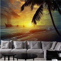 Wholesale Wallpapers Custom Size d Po Wallpaper Mural Livingroom Bed Room Sunset Beach Seascape Picture Sofa TV Backdrop For Wall