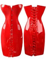 Wholesale Casual Dresses Gothic Nightclub Red Lace Up Back PVC Corset Dress Vinyl Waist Tranier Shaper Overbust Bustier