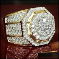 Wholesale Band Rings Jewelry Big Round Puffed Marine Micro Paved Cz Ring Hip Hop Rock Style Fl Bling Iced Out Cubic Zircon Luxury Gift Drop Delivery
