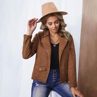 Wholesale Women s Jackets Winter Jacket Coat Pure Color Imitation Suede And Long Sleeve Thick Warm Lamb Chamois Leather Motorcycle Short Brown