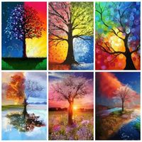 Wholesale AZQSD Unframe Oil Painting Set Tree DIY Handicraft Coloring By Numbers Landscape Acrylic Paint Home Unique Gift