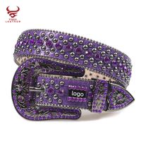 Wholesale Fashion alligator with ston DNA belt PU leather purple digner rhintone belt bb simon