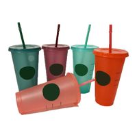 Wholesale 24oz ml Plastic gliter starbucks coffe Mugs Tumbler with straws Reusable Clear Drinking Flat Bottom Pillar Shape Lid Straw bottle Cups
