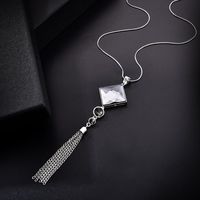 Wholesale Pendant Necklaces Fashion Women Lady Big Rhinestone Crystal Square Long Chain Tassel Sweater Necklace Party Drop Jewelry