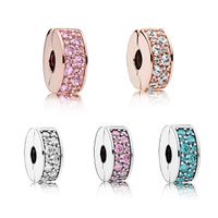 Wholesale 2017 Fit Sterling Silver Bracelet Rose Gold White Pink Blue Crystal Charms Beads European Stopper Clip Lock Charm Fits Pandora Bracelet Jewelry Findings Xmas