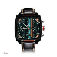 Wholesale Men s Luxury Automatic Mechanical Watch Colorful Streak REQUIN Monaco Hours Square Black Stainless Steel Case Leather Strap Tag Blue Orange Brand