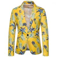 Wholesale Men Suit Jacket Hawaii Flower Style Fashion Pineapple Print Coat Male Autumn High Quality European Size M XL1