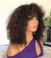 Wholesale 13x4 Brazilian Short Curly Lace Front Wigs For Black Women Pre Plucked With Bangs Synthetic Bob Full Frontal Wig