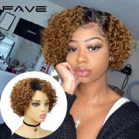 Wholesale Fave Short Curly Wigs Pixie Cut Human Hair Wizard Wxw B Brazilian Brown Remy High density Lyme free side Human wig