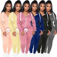 Wholesale Womens Plush Sweater Designer Sports Tracksuits Joggers Two Piece Pants Set Hoodies Drawstring Zip Outfits