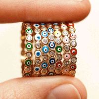 Wholesale Exaggerated Jewelry New Gold Plated devil s eye painting oil ring Celebrity Street Photo fashion closed girl