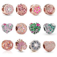 Wholesale Fits Pandora Bracelets Daisy Heart Bird Paved Heart Dangle Charm Bead with Pink CZ Silver Charms Bead For Women Making Diy European Necklace Jewelry Accessorie