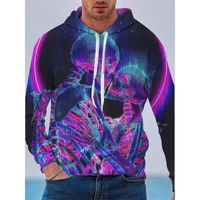 Wholesale Purple Flame Skull Pattern Men s D Printing Hoodie Visual Impact Party Top Punk Gothic Round Neck High Quality American Sweater Hoodie