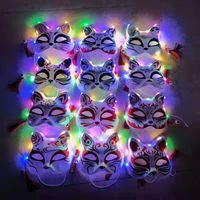 Wholesale 2022 Halloween Upper Half Cat Face LED Light Up Funny Masks The Purge Election Year Great Festival Cosplay Costume Supplies Party Mask