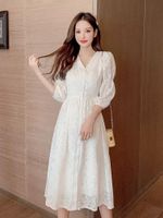 Wholesale Casual Dresses summer Korean Fashionable Slimming Mid Length Chiffon Dress Temperament Wild Short Sleeve Floral For Women