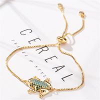 Wholesale Link Chain High Quality Cute Blue Crystal Frog Animal Golden Silver Fashion Copper Bracelets For Women Charm Trendy Jewelry
