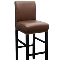 Wholesale Waterproof PU Leather Fabric Short Back Chair Cover Solid Color Seat Slipcover Home El Banquet Bar Covers