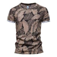 Wholesale AIOPESON New Summer Leaf Printed T Shirts Men O neck Cotton Short sleeved Men s T Shirt Summer Male Tops Tee Shirts H1218
