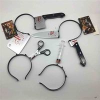 Wholesale Halloween Costume Scary Head Bands ZOMBIE HEADBAND Bloody Axe Threading Kitchen Knife Scissor Injector in The Head Fancy Dress Party Acc Cosplay Props G80TAGV