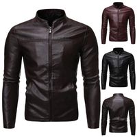 Wholesale Men s Jackets Autumn Winter Casual Long Sleeve Solid Thicken Hooded Leather Jacket Top Outwear Coat Chaqueta Mujer