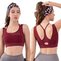 Wholesale Yoga Outfit High Quality Double Layer Sports Bra Fitness Strappy Beauty Back Sexy Mesh Slim Fit Proof Gym Wear Vest Top For Teen