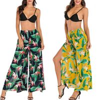 Wholesale Women Tropical Print Wide Leg Pants Casual Sexy Split Thigh High Waist Trousers Summer Bohemian Style Comfortable Clothes Women s Capris
