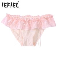 Wholesale Mens Sissy Gay Sexy Panties Briefs Ruffle Lace Bowknot Plaid Print Underwear Japanese Cartoon Style Crossdress Underpants