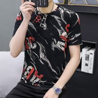 Wholesale Summer Men s Short sleeved T shirt Trend Painted Round Collar Casual Body Style Fashion Print Half sleeves