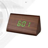 Wholesale Other Clocks Accessories Modern Triangle LED Wooden Alarm Clock Classical Digital Sound Control Desk Brown Wood And Green Light
