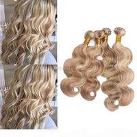 Wholesale MixedDouble Wefted Colored Body Wave Wavy Human Hair Wefts Blonde and Ash Brown Virgin Human Hair Weaves Extensions