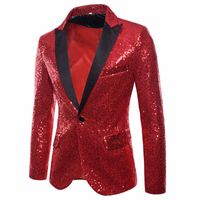 Wholesale Men s Jackets TELOTUNY Suit Fashion Sequin Party Tops Long Sleeve Turn Down Collar Slim Jacket With Pocket Casual One Button Fit Coat