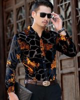 Wholesale Flower Leopard Mens Transparent Silk Sexy Lace See Through Long Sleeve Fashion Bar Party Casual Dress Shirt Men s Shirts