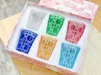 Wholesale 6 piece set of colored glass vine grid pattern cup wine glass water cup coffee cup with gift box