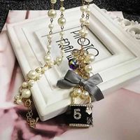 Wholesale korean trendy sweater pendant long pearl necklace for women party jewelry