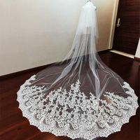 Wholesale Bridal Veils Real Pos Long Lace Wedding Veil With Comb Blusher Tiers Meters White Ivory Bride Accessories Headpiece
