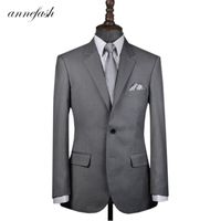 Wholesale Pure Wool Classic Men Custom Made Suit Gray Formal Dress Business Suit jacket pants Men s Suits Blazers