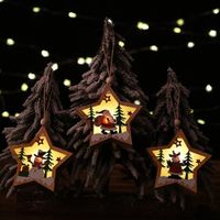 Wholesale Santa Claus Deer Year Natural Wood Christmas Tree led night light Ornament Pendant Hanging Gifts lamp Xmas home Decor