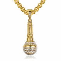 Wholesale Out Chain Necklace Microphone Pendant Necklac Stainless Steel Gold Silver Color Rhinestone Friend Jewelry Hip Hop Gifts Necklaces