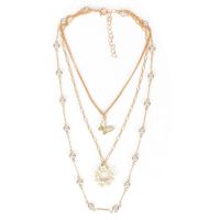 Wholesale Size Pearl Mix and Match Pendant Necklaces Gold Alloy Butterfly Snowflake Fashion Noble Elegant Temperament Clavicle Chain Multilayer Necklace Party Jewelry Gift