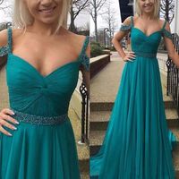 Wholesale Cheap Bridesmaid Dresses Dark turquoise chiffon Maid Of Honor Gowns Formal Pleats Wedding Guest Dress A Line Crystals Sash