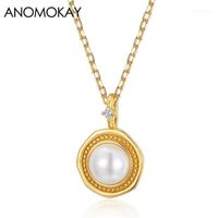Wholesale Chains Anomokay Elegant Geometric Rhombus Natrue Pearl Gold Color Necklace For Women Mom Gift Sterling Silver Jewelry1
