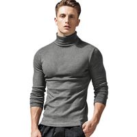 Wholesale Men s Sweaters Fashion Grey T shirts Man Long Sleeve High Collar Mens Tee Shirts Spring Slim Fit Boys Tshirt Cotton Gray Oversized