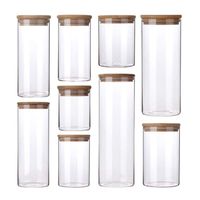 Wholesale Clear Glass Jar Sealed Canister Storage Container For Loose Tea Coffee Bean Sugar Salt With Bamboo Lid Bottles Jars